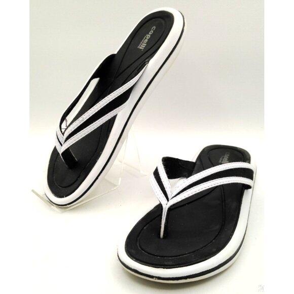 Capelli New York Flip Flop Sandals Size 7 Comfort EVA Black White Slip On Shoes - Picture 1 of 8
